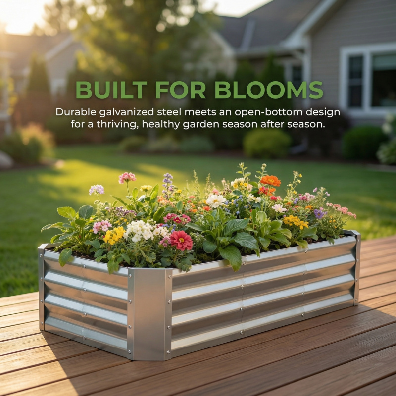 Plant Parenting - Grote bodemloze gegalvaniseerde plantenbakset 4×2×1ft Metalen